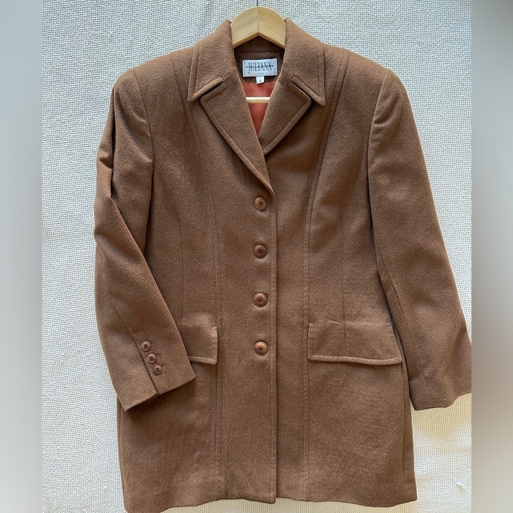 Vintage Juliana Collezione Quiet Luxury‎ Tan Wool Trench Coat Y2K